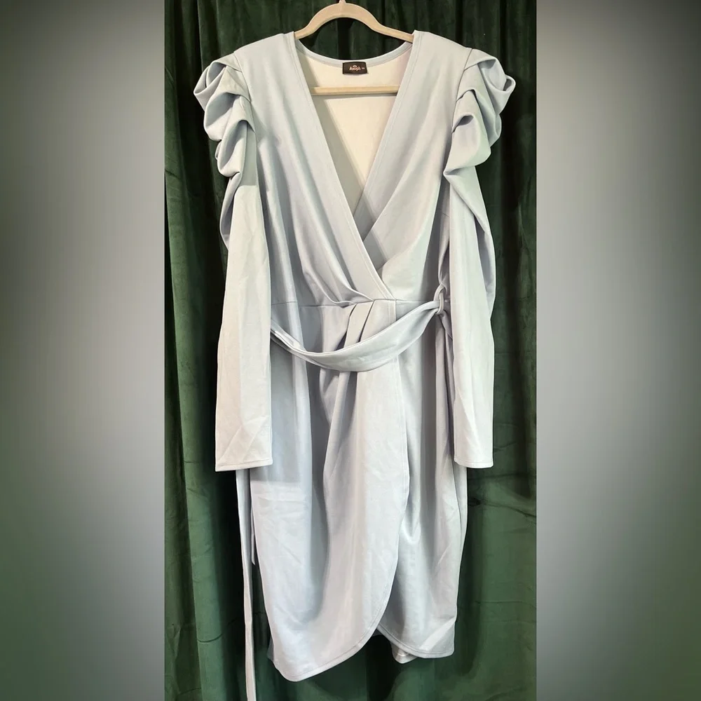 ASOPH Powder Blue Wrap Dress With Belt - Picture 1 of 3